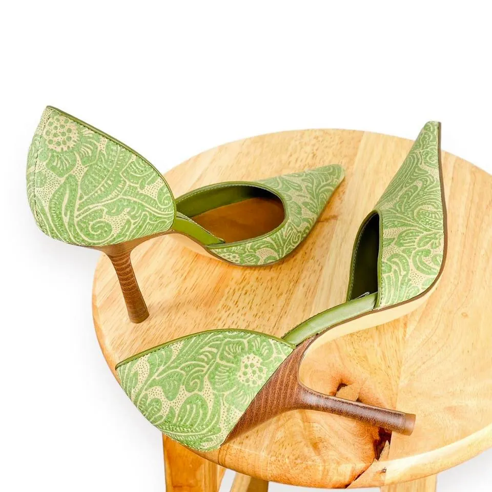 2000s Lime Floral Embossed Pumps (6)