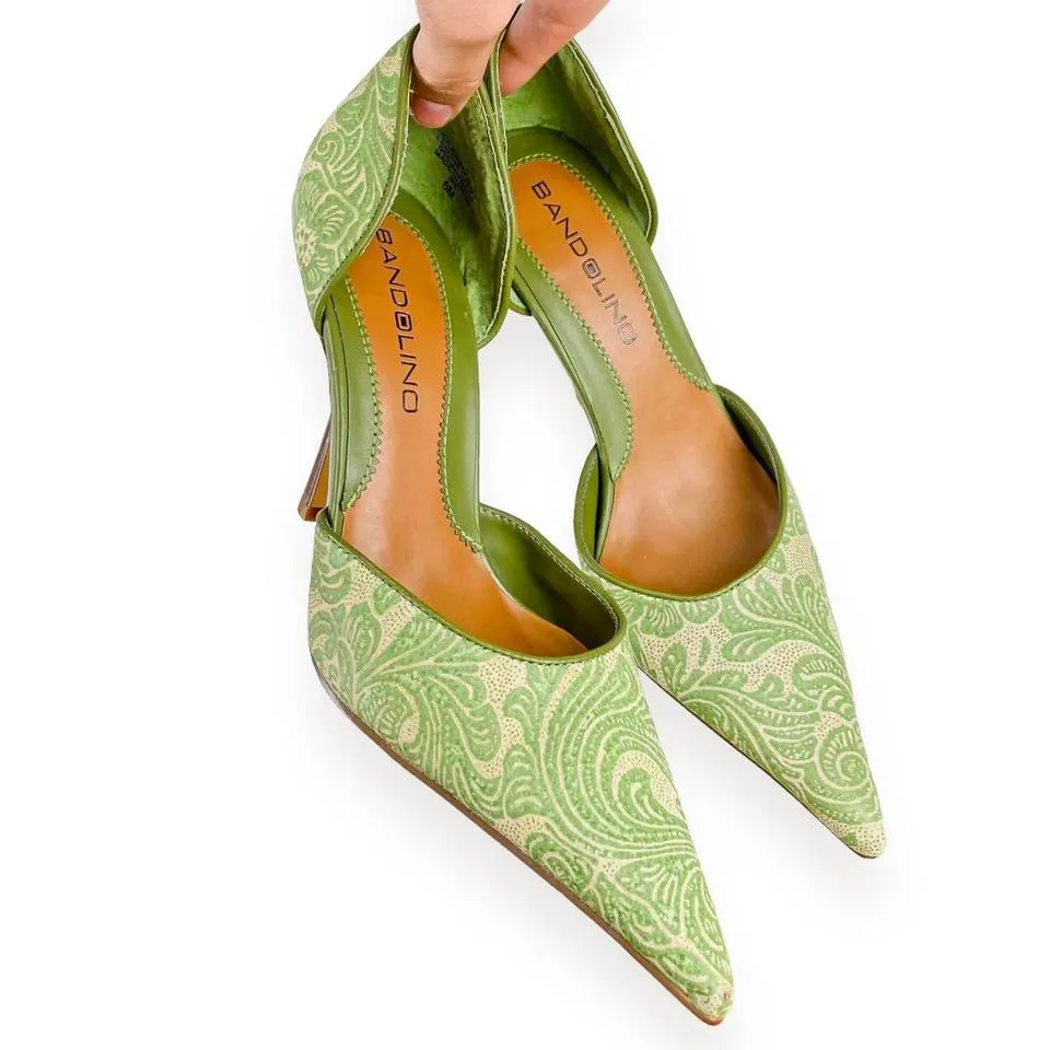 2000s Lime Floral Embossed Pumps (6)