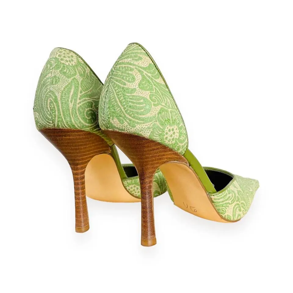 2000s Lime Floral Embossed Pumps (6)