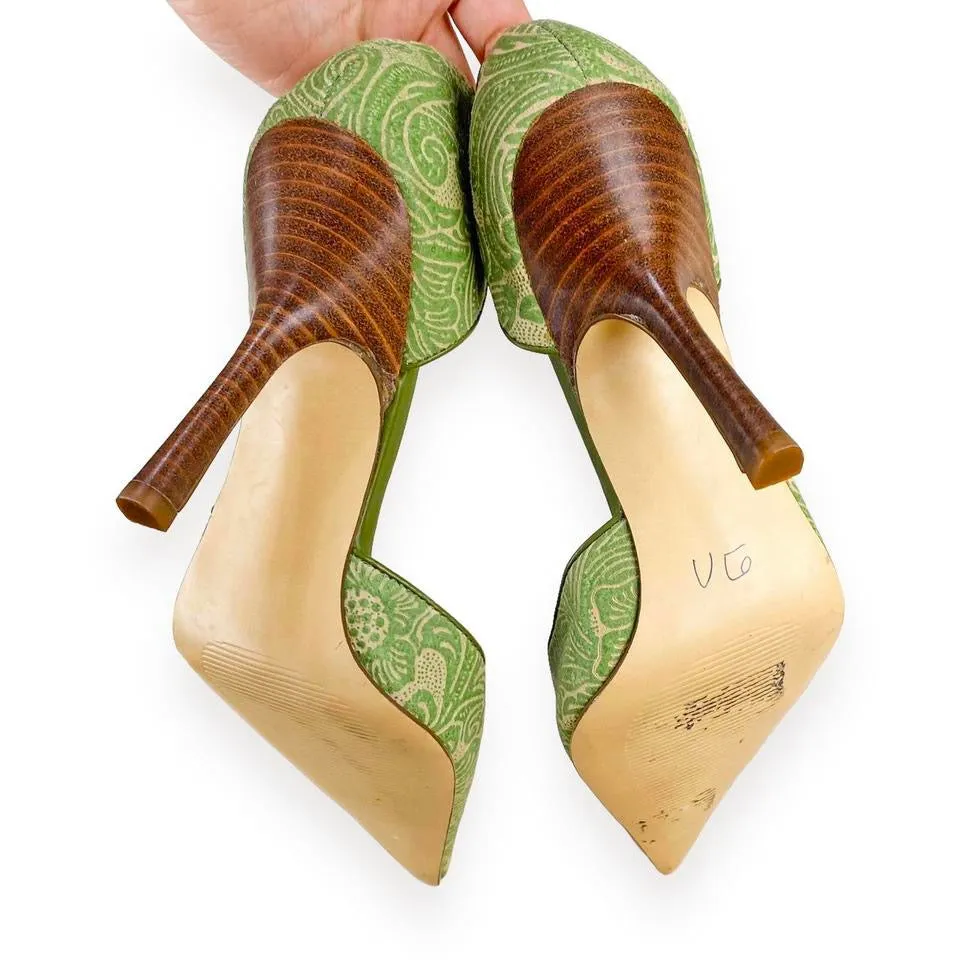 2000s Lime Floral Embossed Pumps (6)
