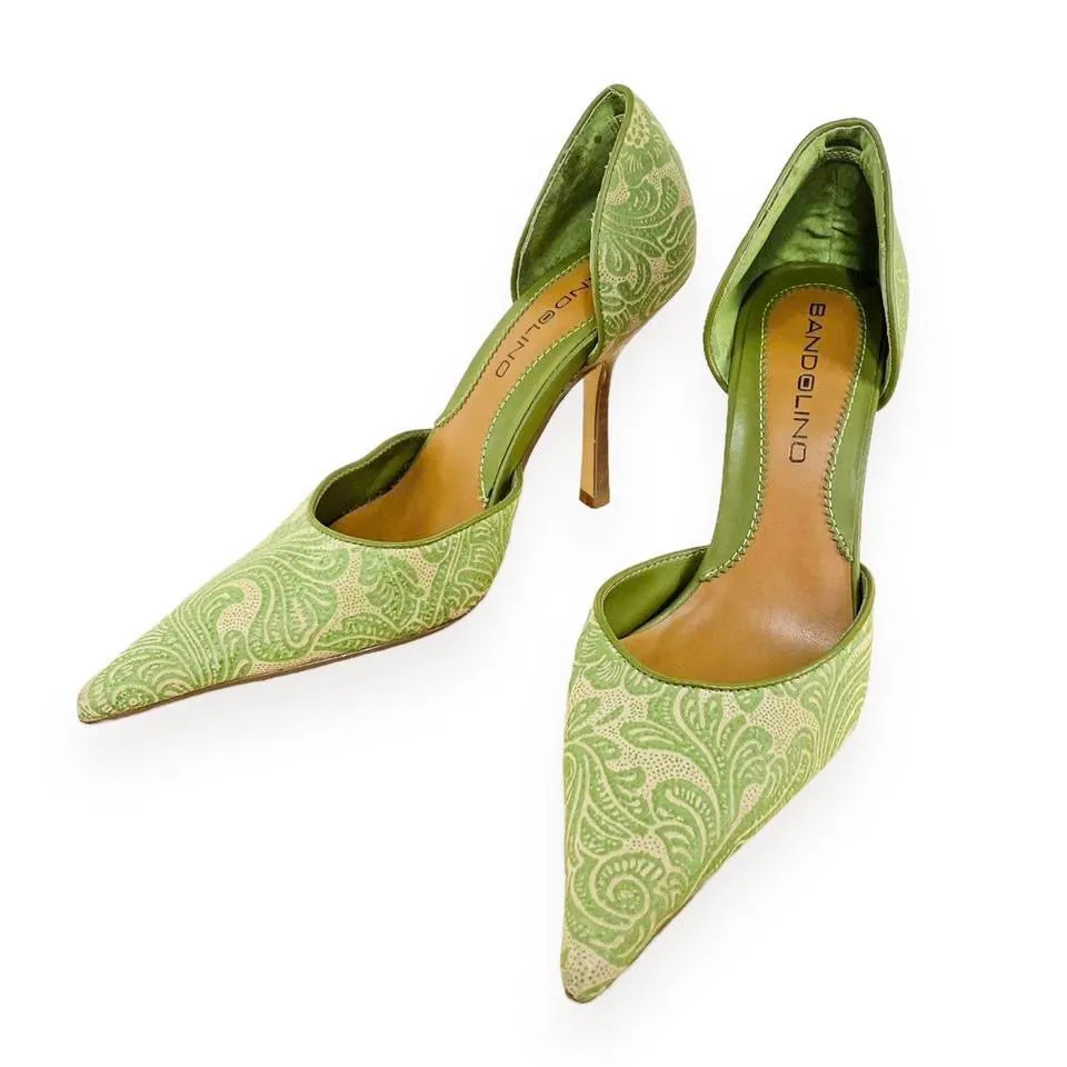 2000s Lime Floral Embossed Pumps (6)