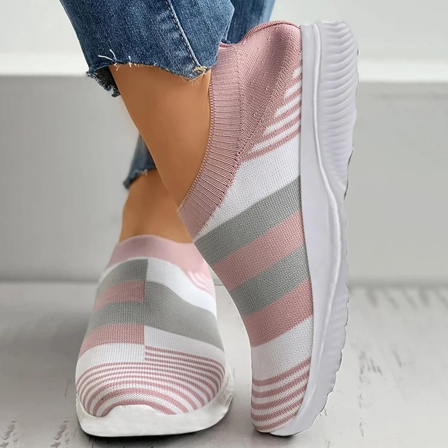 2007 Women's Walking Shoes with Arch Support, Comfortable Fashion Sneakers Casual Shoes Platform Colorblock Slip Ons Running Shoes