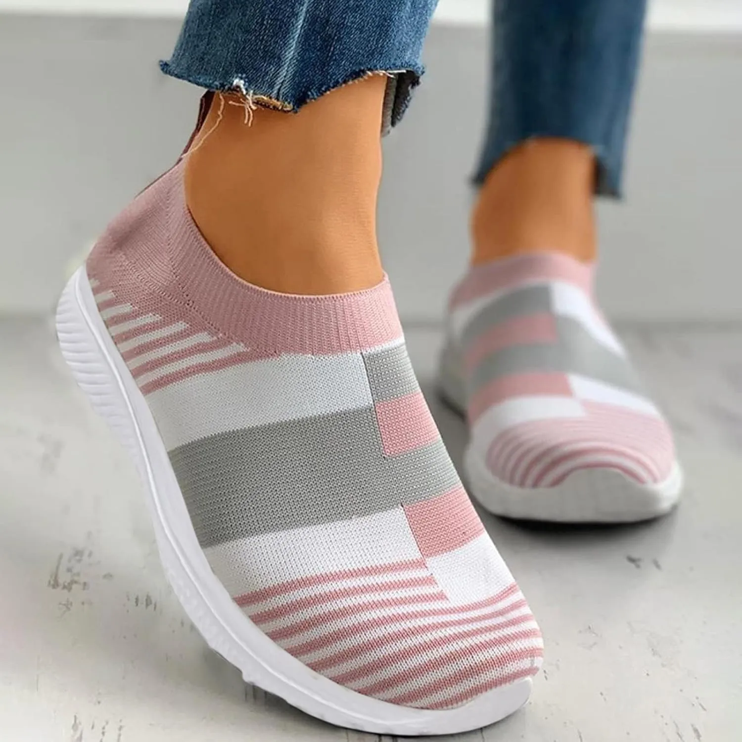 2007 Women's Walking Shoes with Arch Support, Comfortable Fashion Sneakers Casual Shoes Platform Colorblock Slip Ons Running Shoes