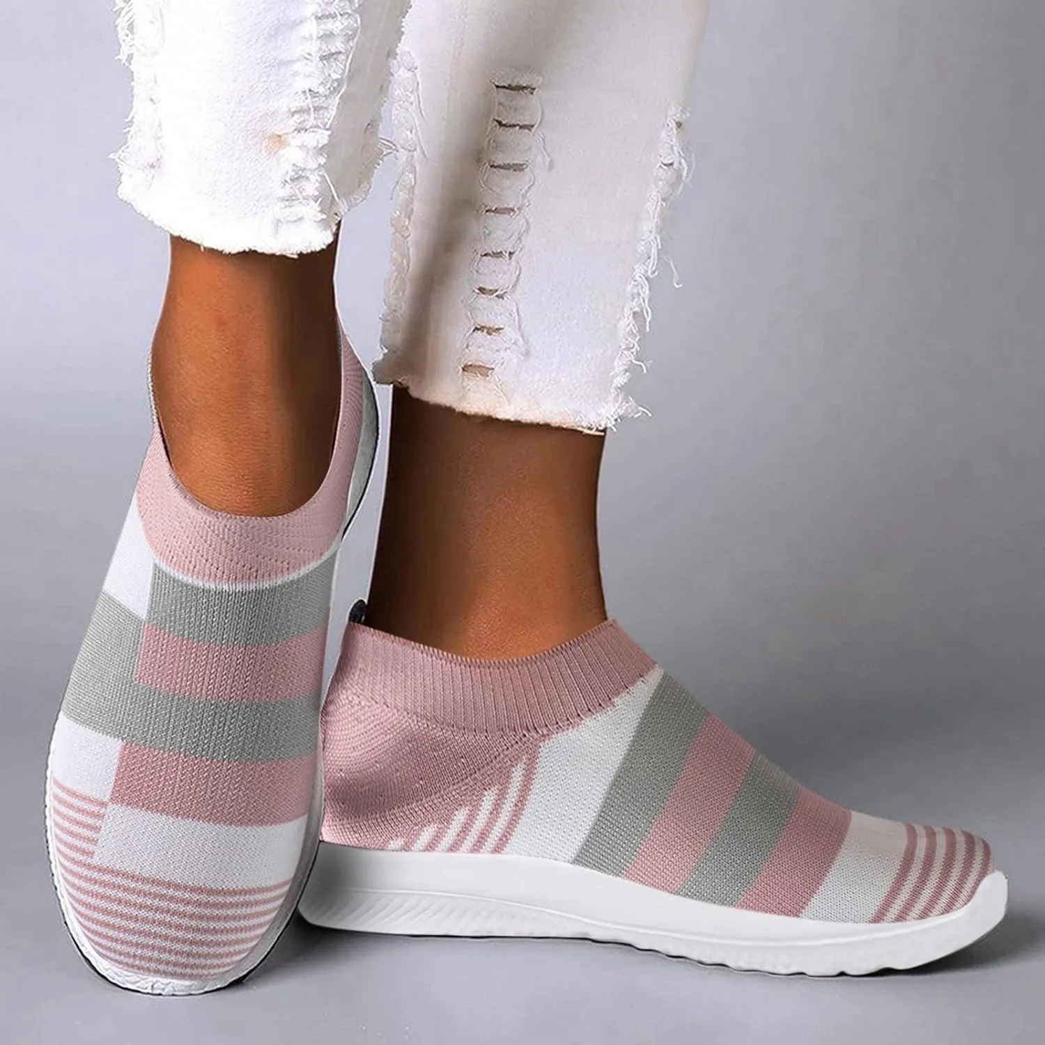 2007 Women's Walking Shoes with Arch Support, Comfortable Fashion Sneakers Casual Shoes Platform Colorblock Slip Ons Running Shoes