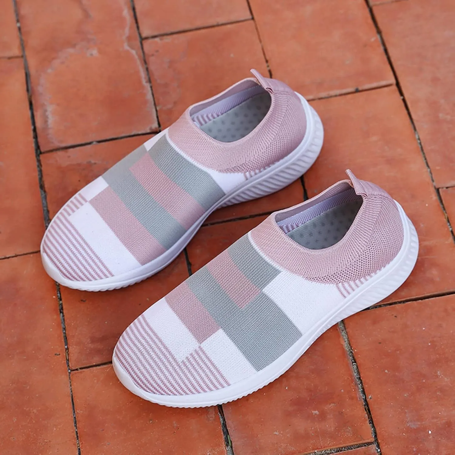 2007 Women's Walking Shoes with Arch Support, Comfortable Fashion Sneakers Casual Shoes Platform Colorblock Slip Ons Running Shoes