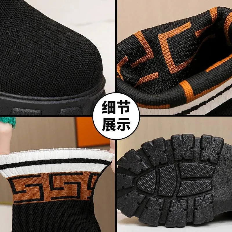 2022 Autumn Winter New Couple Socks Shoes Women Thick-soled Casual Large Size Net Black Knitted Short Boots Women Botas De Mujer