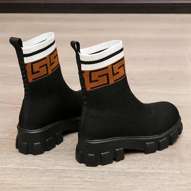 2022 Autumn Winter New Couple Socks Shoes Women Thick-soled Casual Large Size Net Black Knitted Short Boots Women Botas De Mujer