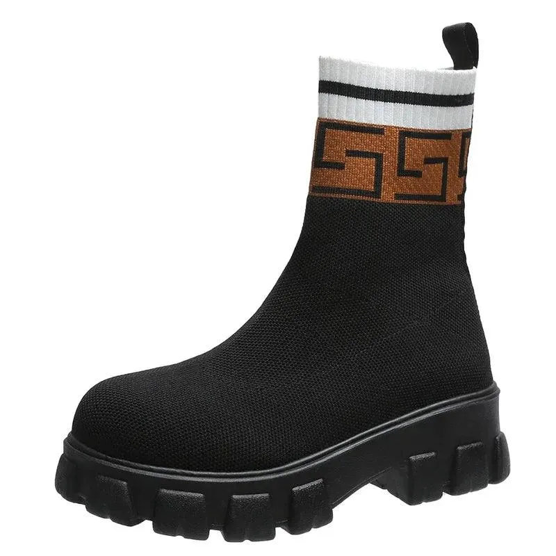 2022 Autumn Winter New Couple Socks Shoes Women Thick-soled Casual Large Size Net Black Knitted Short Boots Women Botas De Mujer