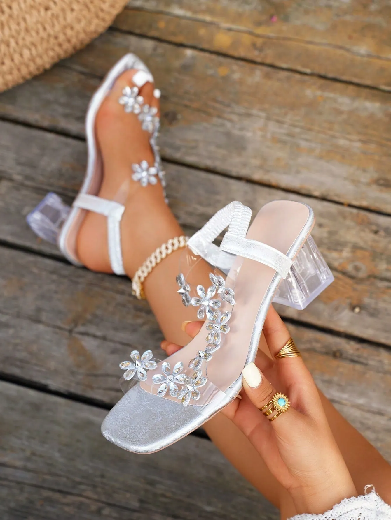 2024 Rhinestone Transparent Crystal High Heel Sandals, Perfect For Elegant Women To Wear On Outdoor Photography, Dating, And Hanging Out With Friends