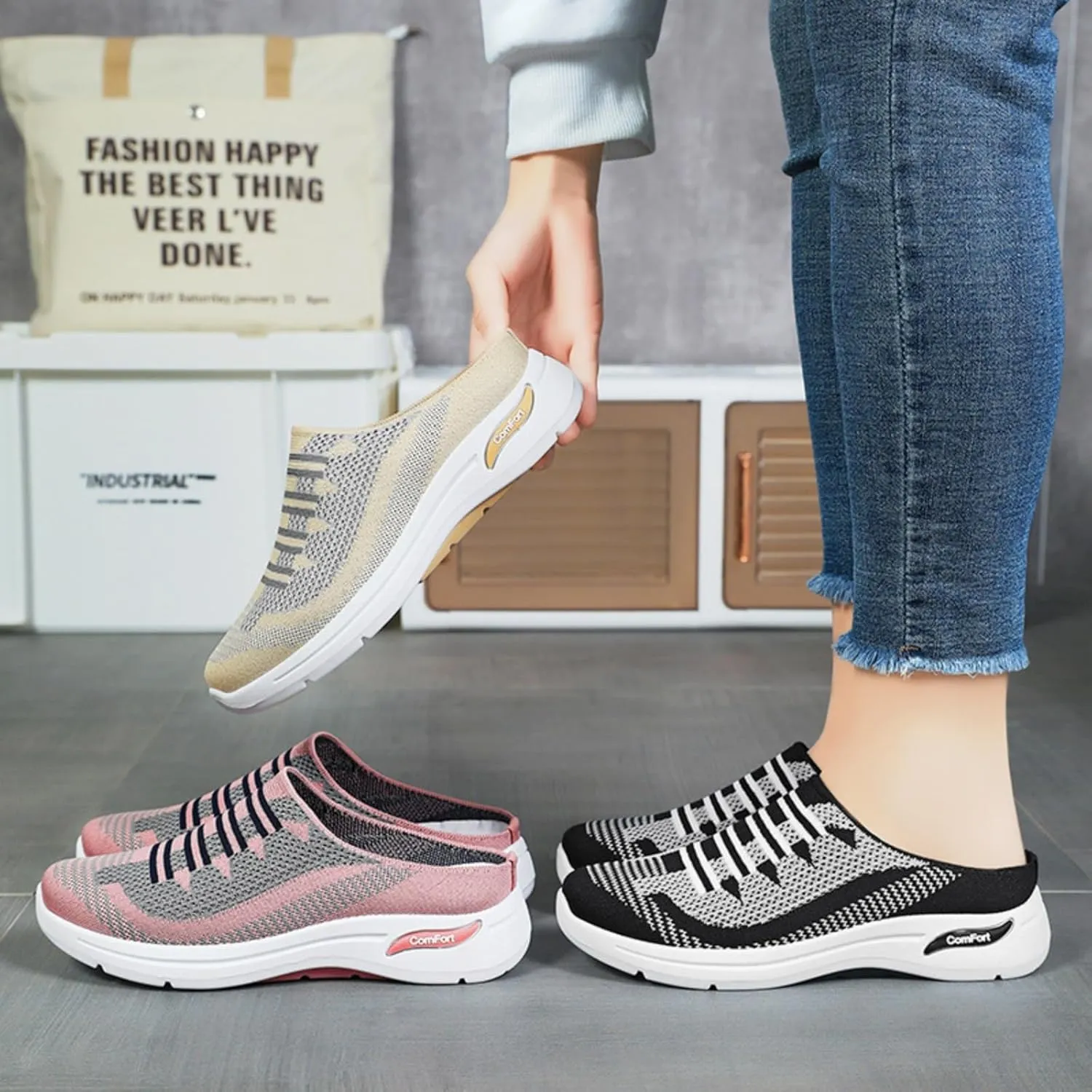 2025 Women's Breathable Mesh Open Back Sneakers, Open Back Slip On Sneakers, Outdoor Casual Non Slip Orthopedic Shoes