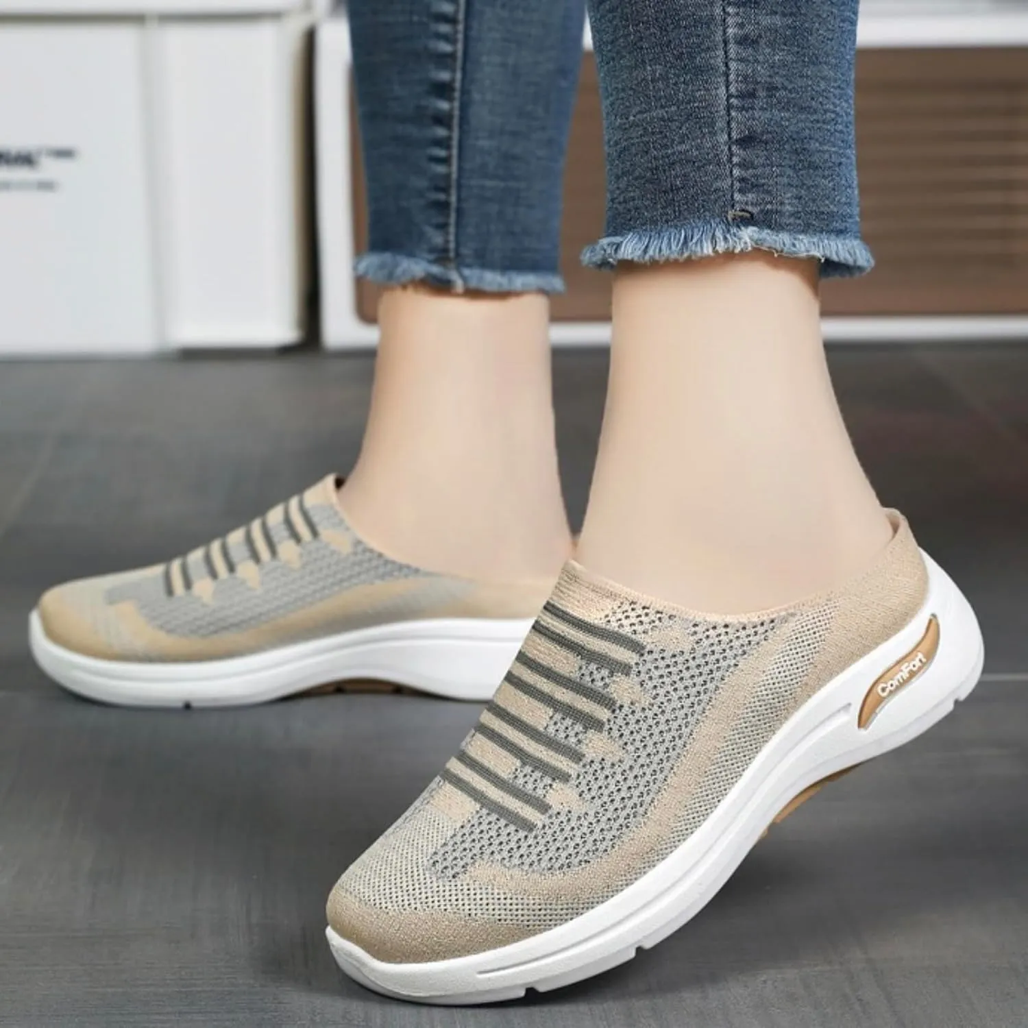 2025 Women's Breathable Mesh Open Back Sneakers, Open Back Slip On Sneakers, Outdoor Casual Non Slip Orthopedic Shoes