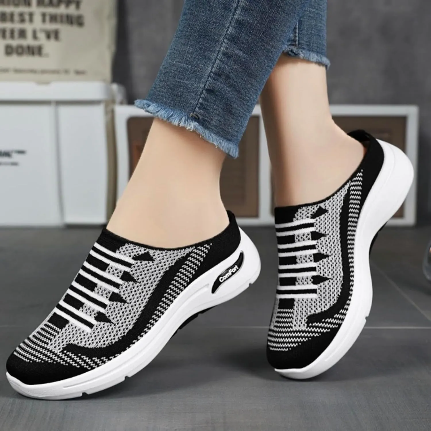 2025 Women's Breathable Mesh Open Back Sneakers, Open Back Slip On Sneakers, Outdoor Casual Non Slip Orthopedic Shoes