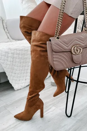 Aaliyah Faux Suede Over The Knee Billini Boots (Brown Suede)