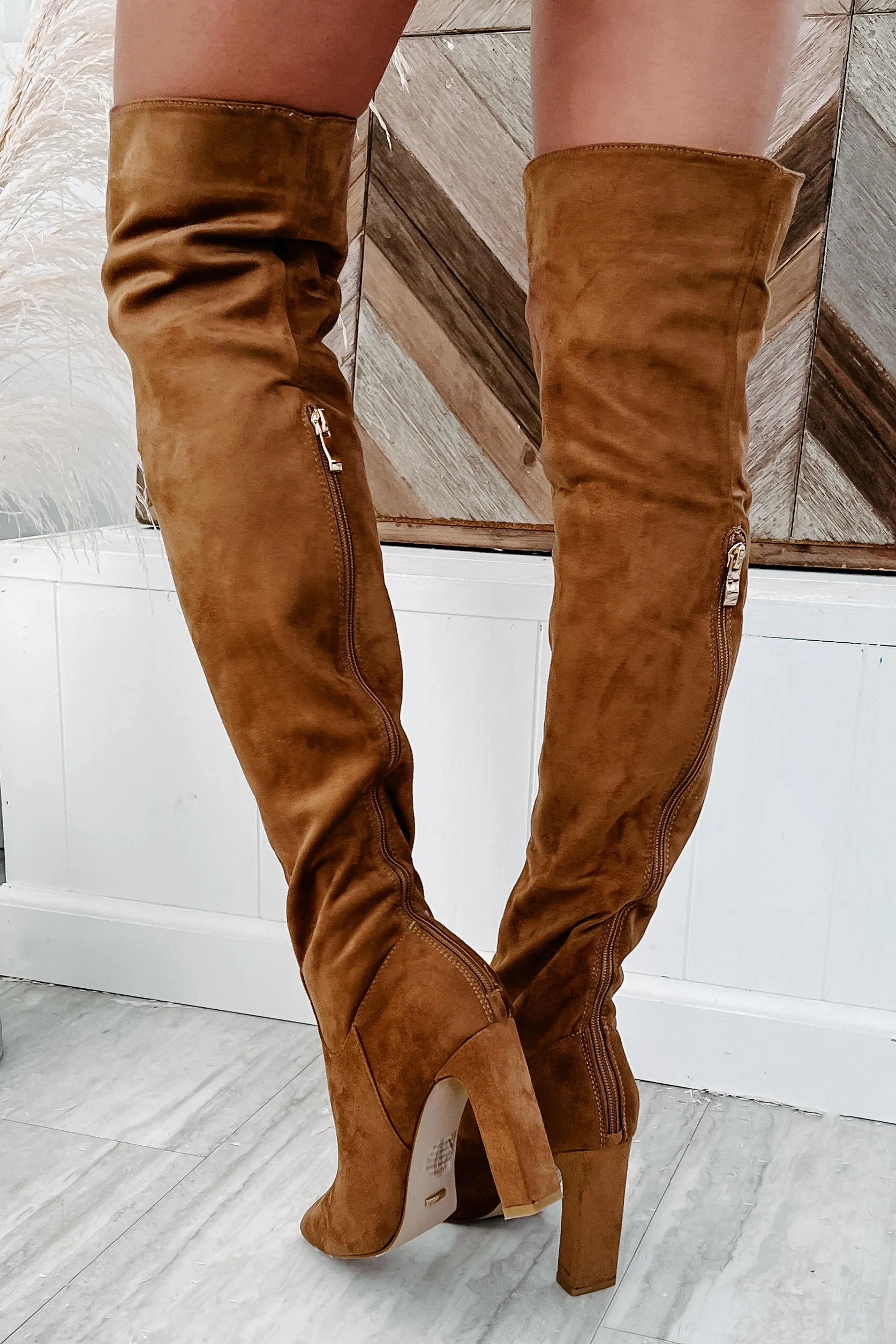 Aaliyah Faux Suede Over The Knee Billini Boots (Brown Suede)