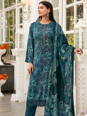 Aastha Fashion Women's Navy Blue Velvet Digital Print with Resham Thread work Kurta with Trouser & Dupatta