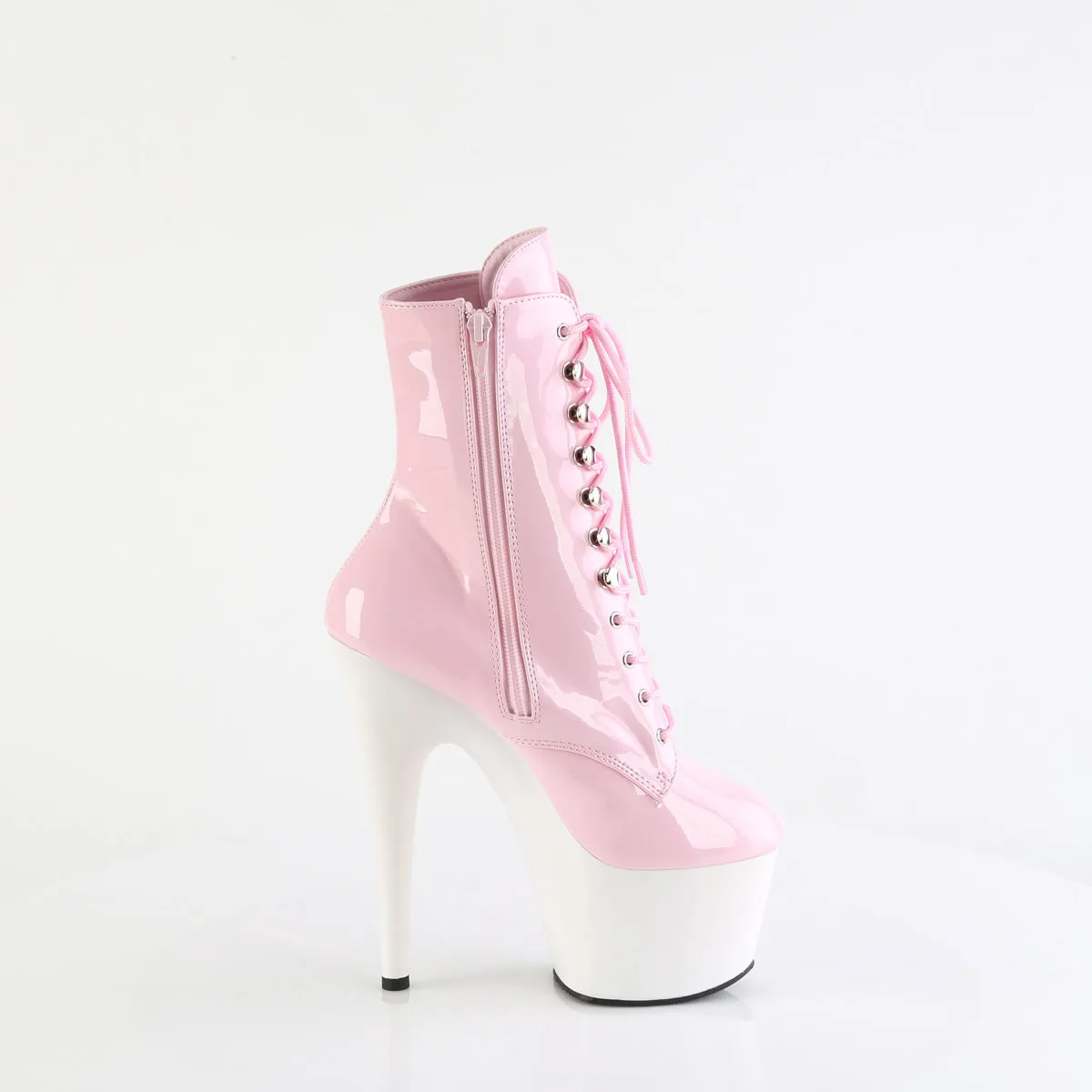 ADORE-1020 Pleaser Baby Pink Patent Pole Dancing White Platform Ankle Boots