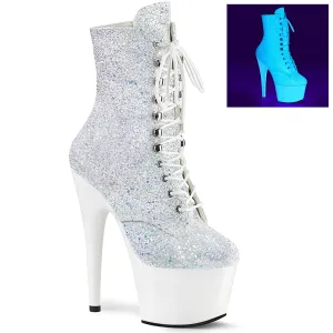 ADORE-1020LG Pleaser 7" Heel Neon White Glitter Dancing Ankle Boots