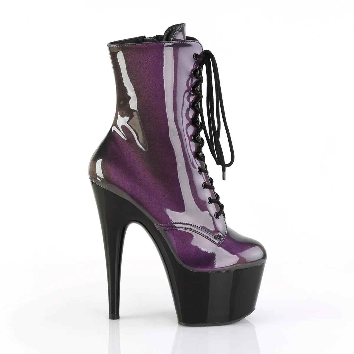 ADORE-1020SHG Pleaser 7" Heel Purple Pole Dancing Lace Up  Ankle Boots
