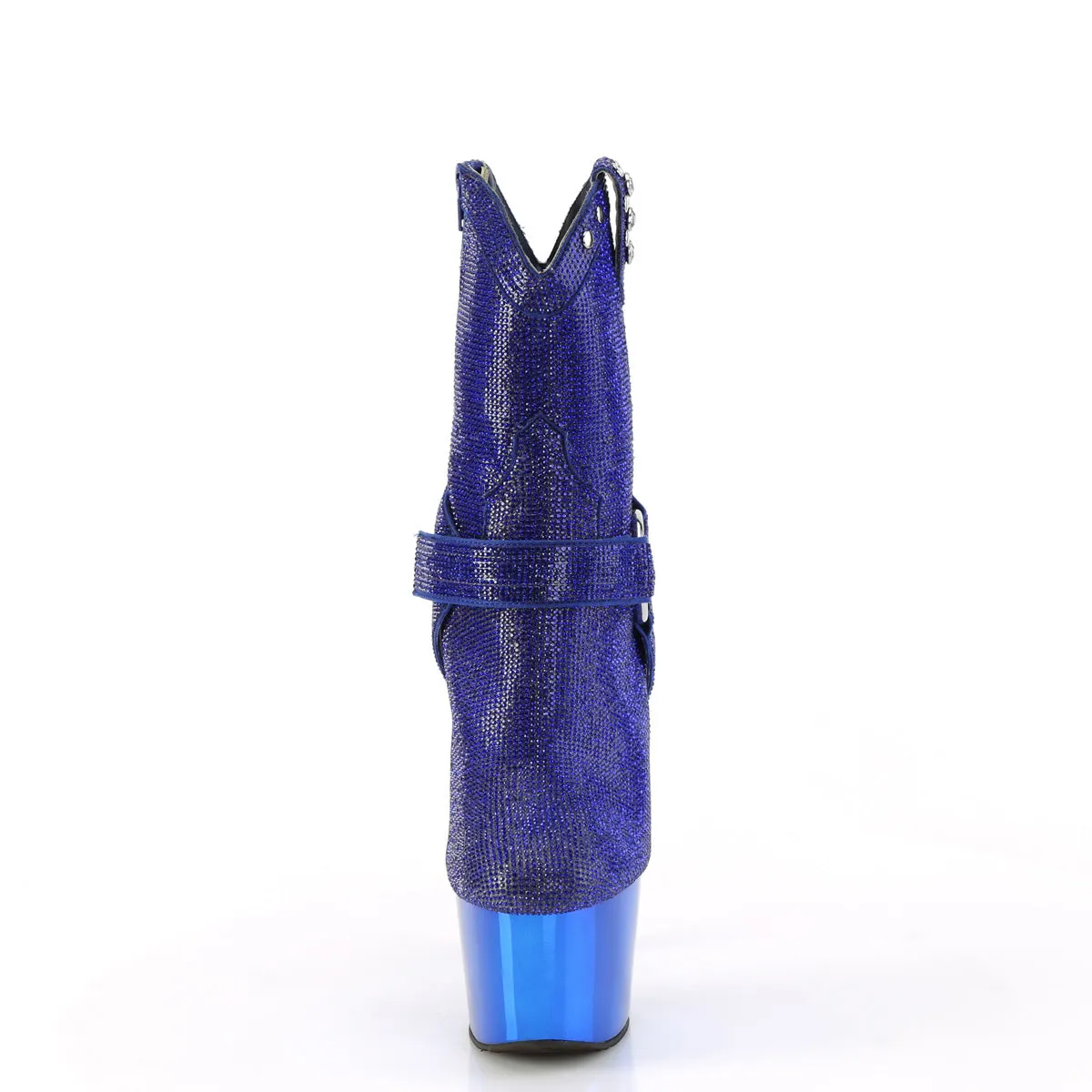 ADORE-1029CHRS Pleaser Royal Blue Chrome Platforms Bling Cowboy Ankle Boots