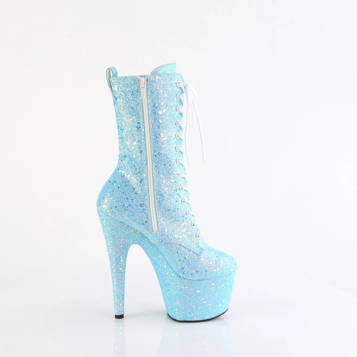 Adore 1040IG  Blue Iridescent Glitter 7" Heel Platform Mid Calf Ankle Boots Direct