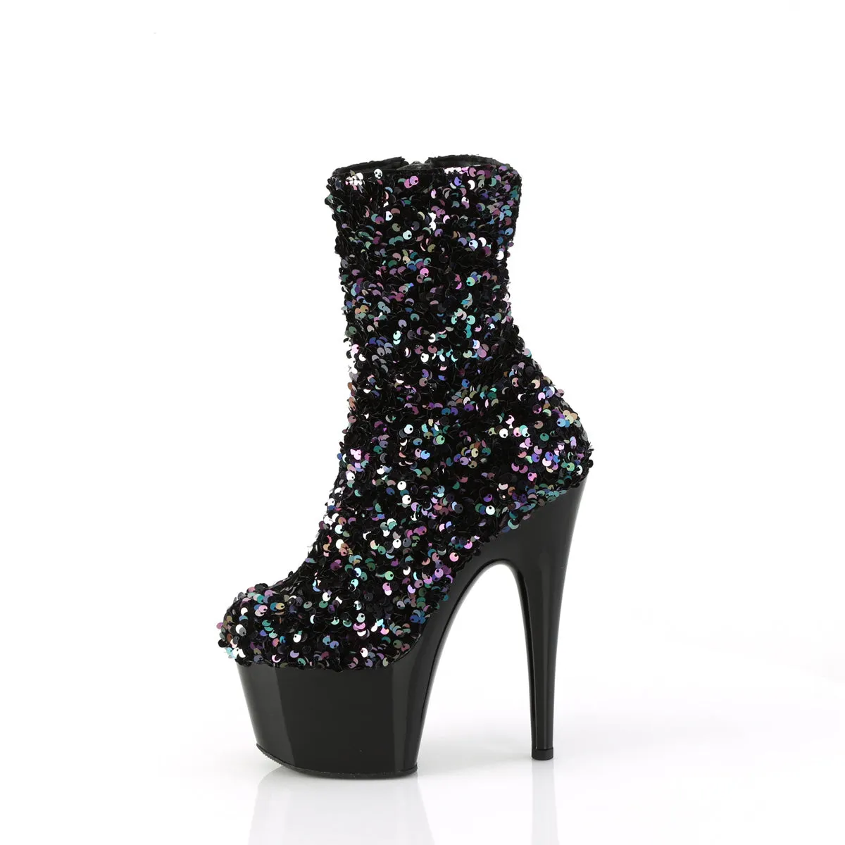 Adore 1042 Black Multi Sequin 7" Heel Platform Mid Calf Ankle Boots Direct