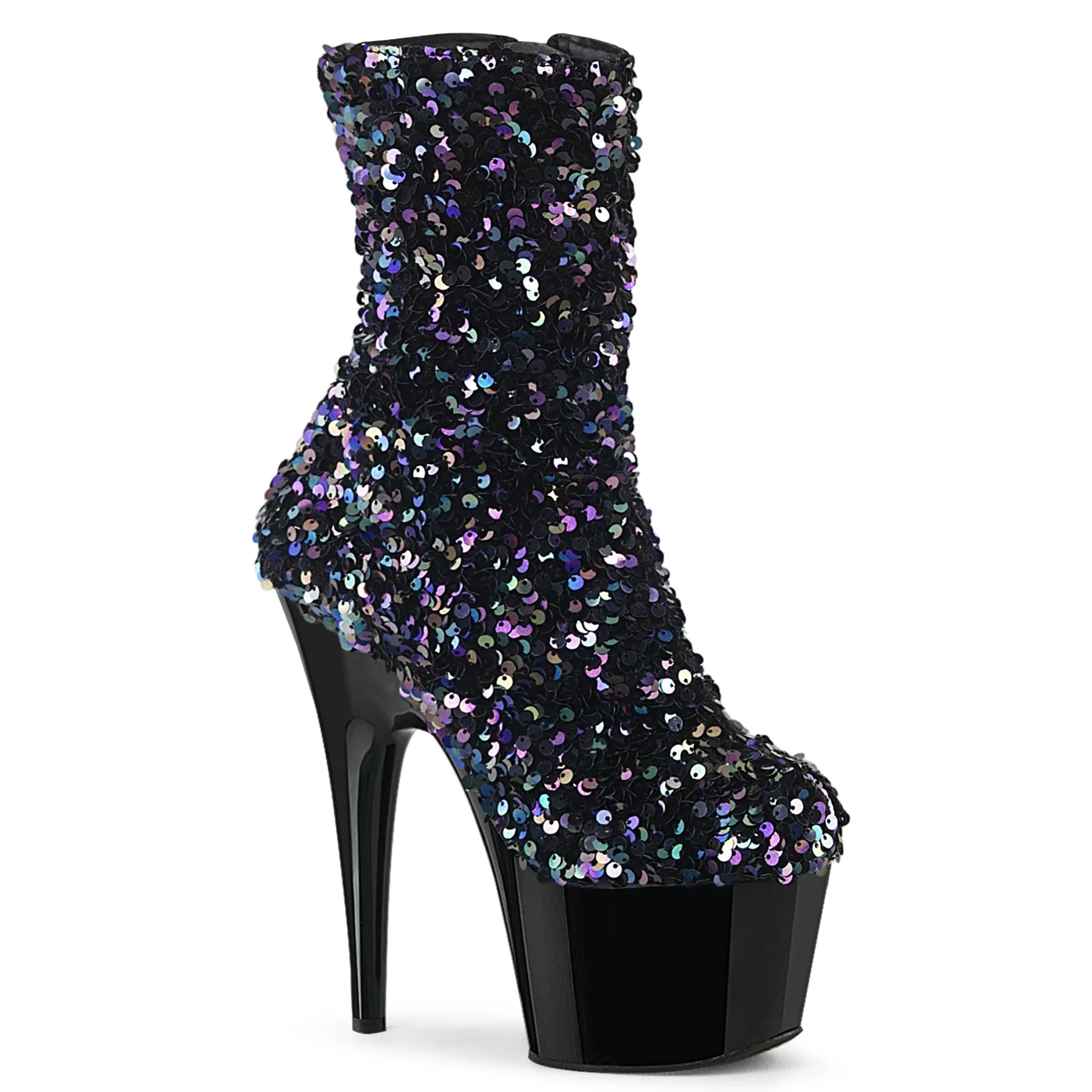 Adore 1042 Black Multi Sequin 7" Heel Platform Mid Calf Ankle Boots Direct