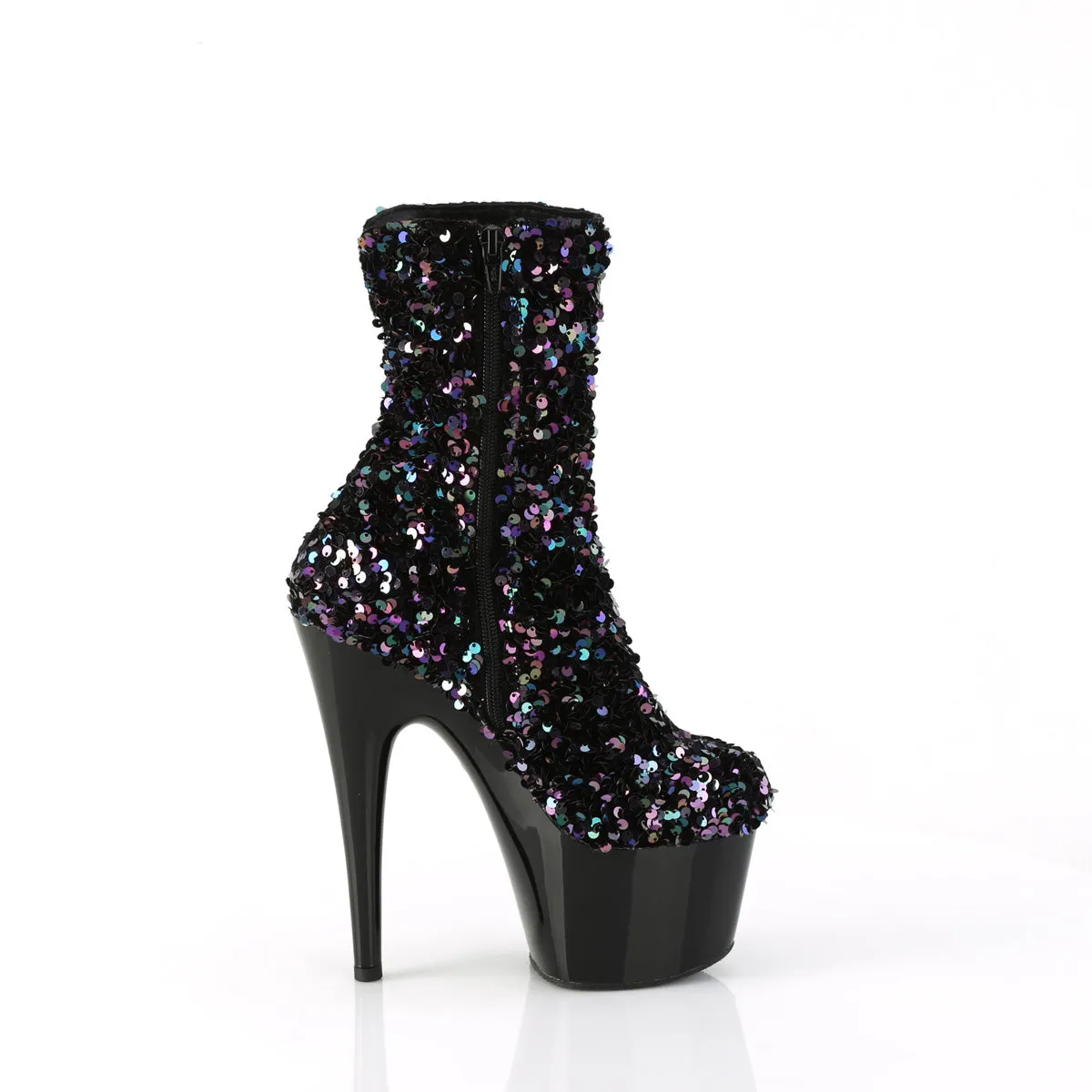 Adore 1042 Black Multi Sequin 7" Heel Platform Mid Calf Ankle Boots Direct