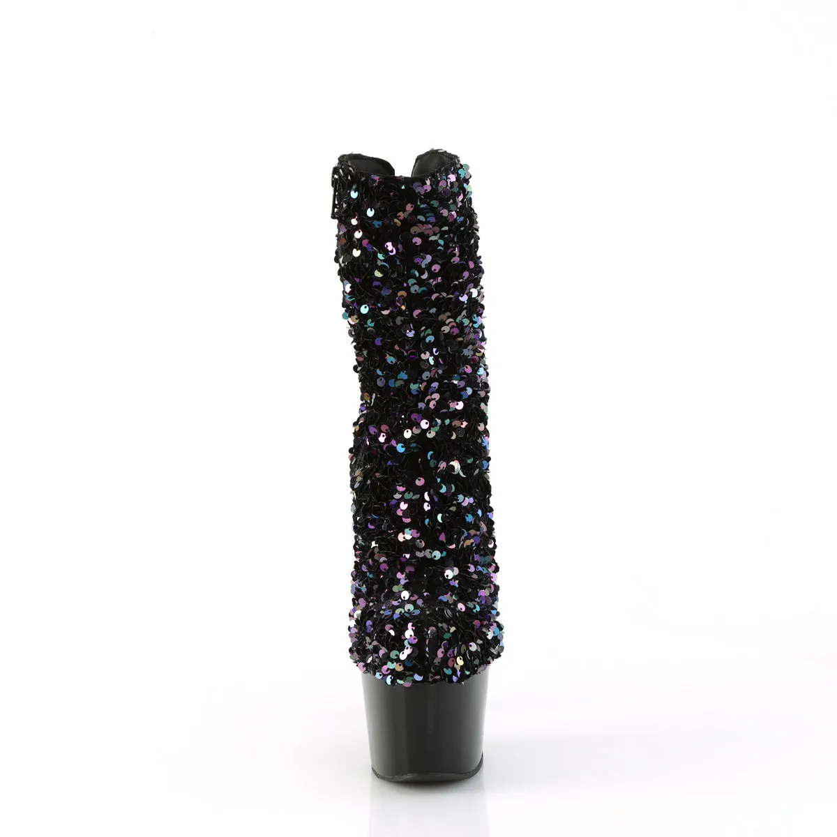 Adore 1042 Black Multi Sequin 7" Heel Platform Mid Calf Ankle Boots Direct