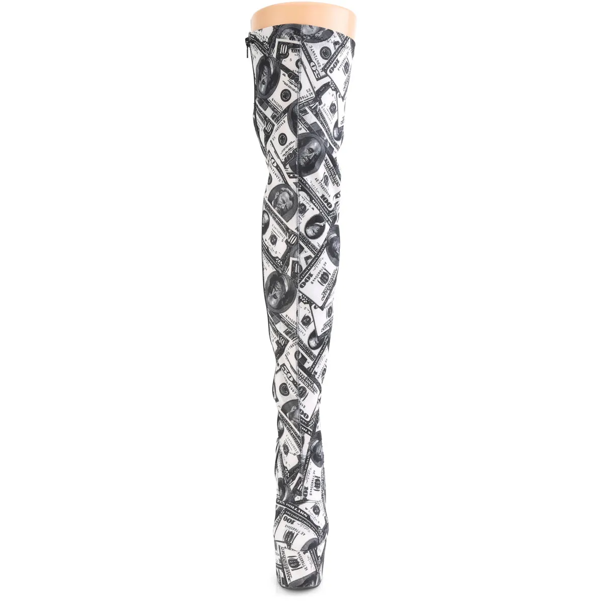 ADORE-3000DP Pleaser White & Black Dollar Pole Dancing Thigh High Boots