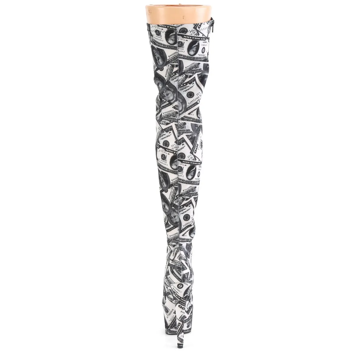 ADORE-3000DP Pleaser White & Black Dollar Pole Dancing Thigh High Boots