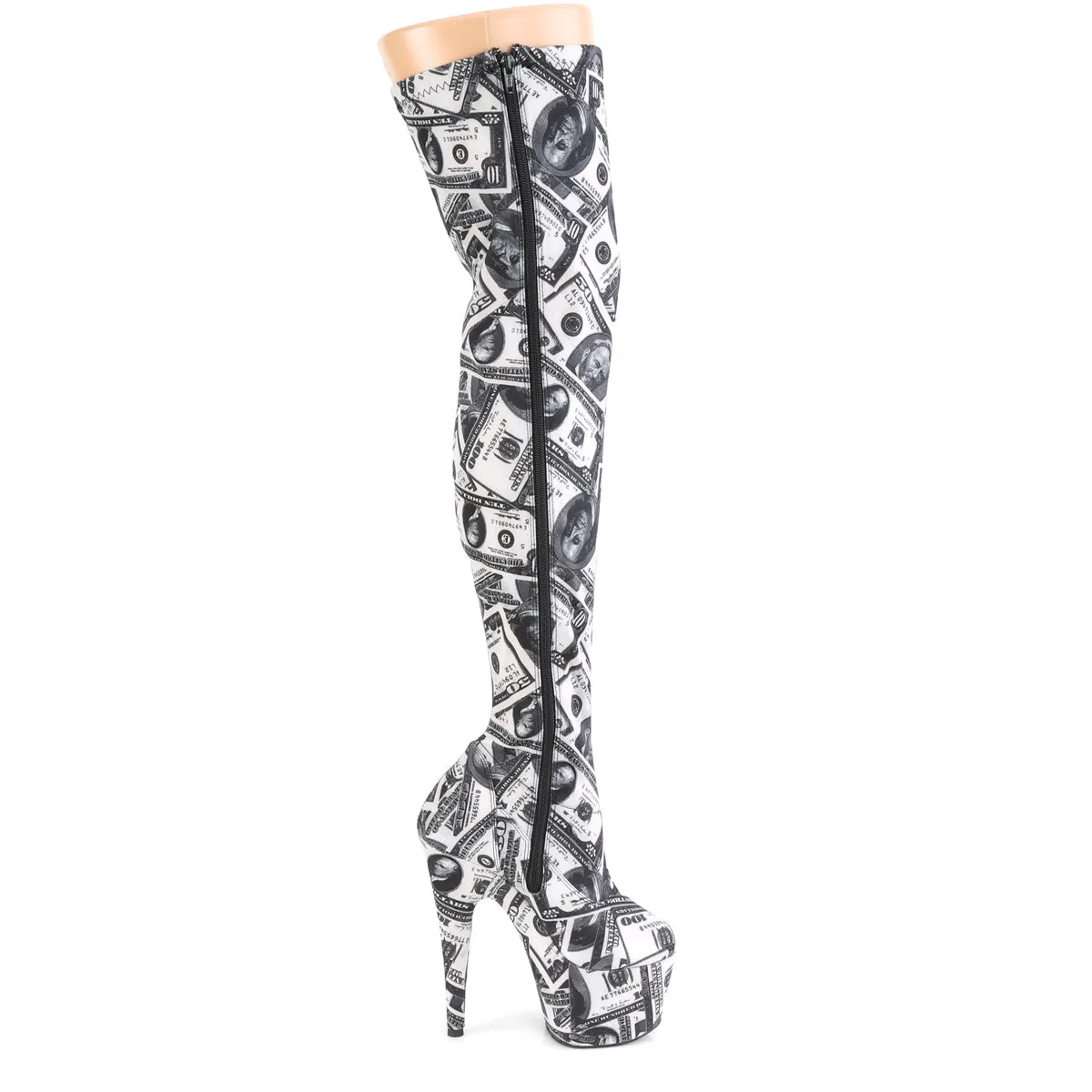 ADORE-3000DP Pleaser White & Black Dollar Pole Dancing Thigh High Boots