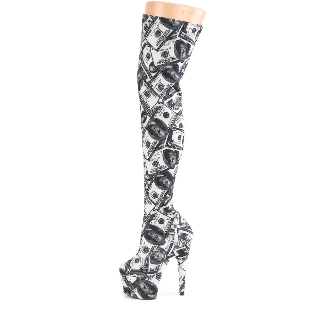 ADORE-3000DP Pleaser White & Black Dollar Pole Dancing Thigh High Boots