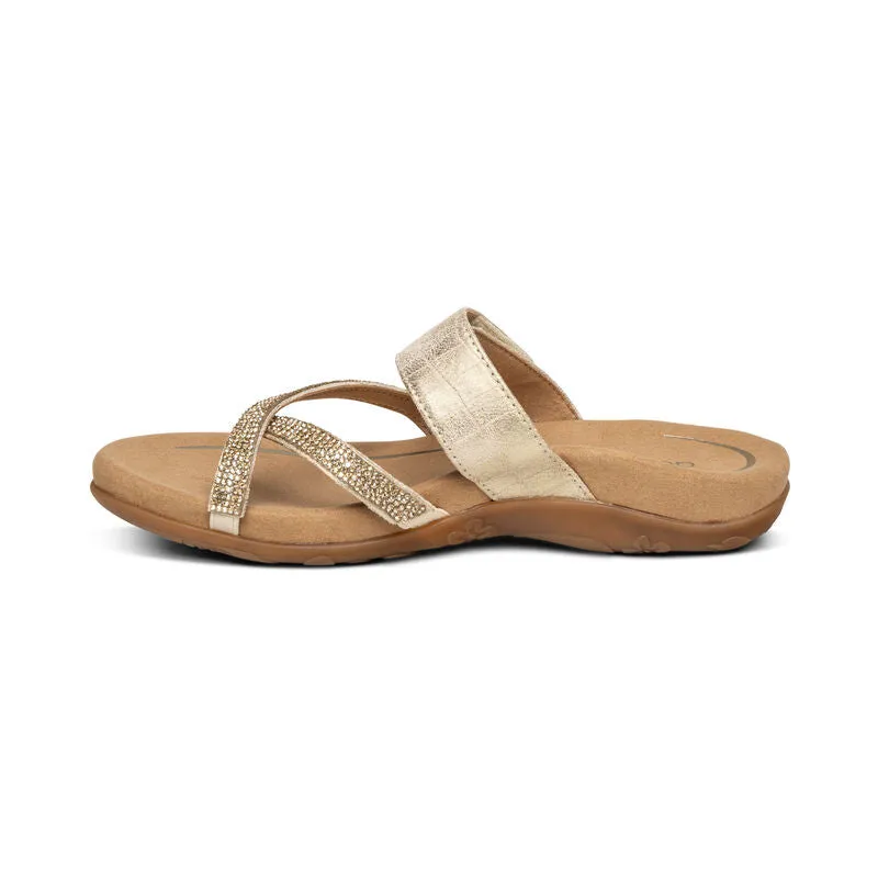 Aetrex Women's Izzy Adjustable Slide Sandal - Gold Sparkle SE232