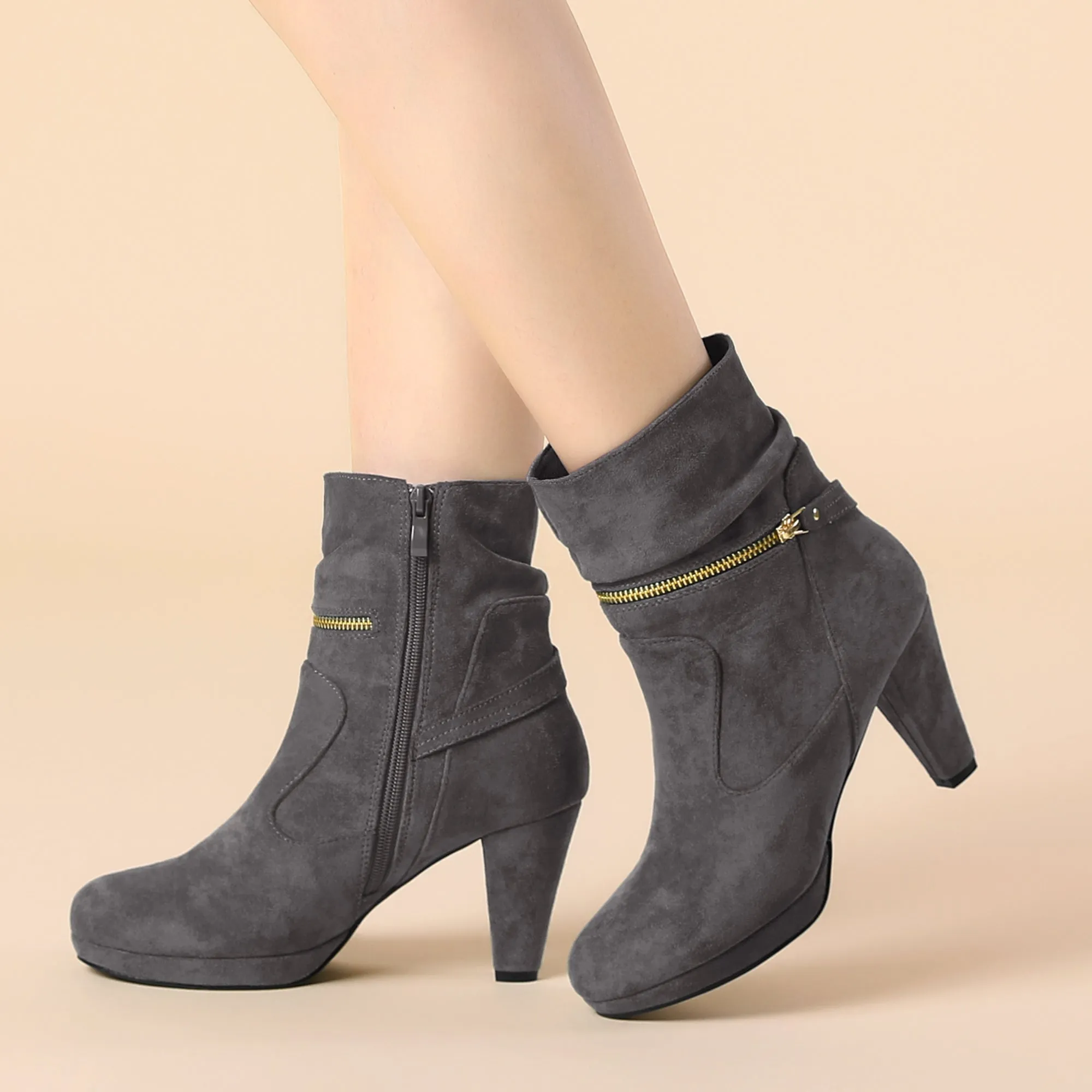 Ankle Zip Platform High Heel Mid Calf Boots