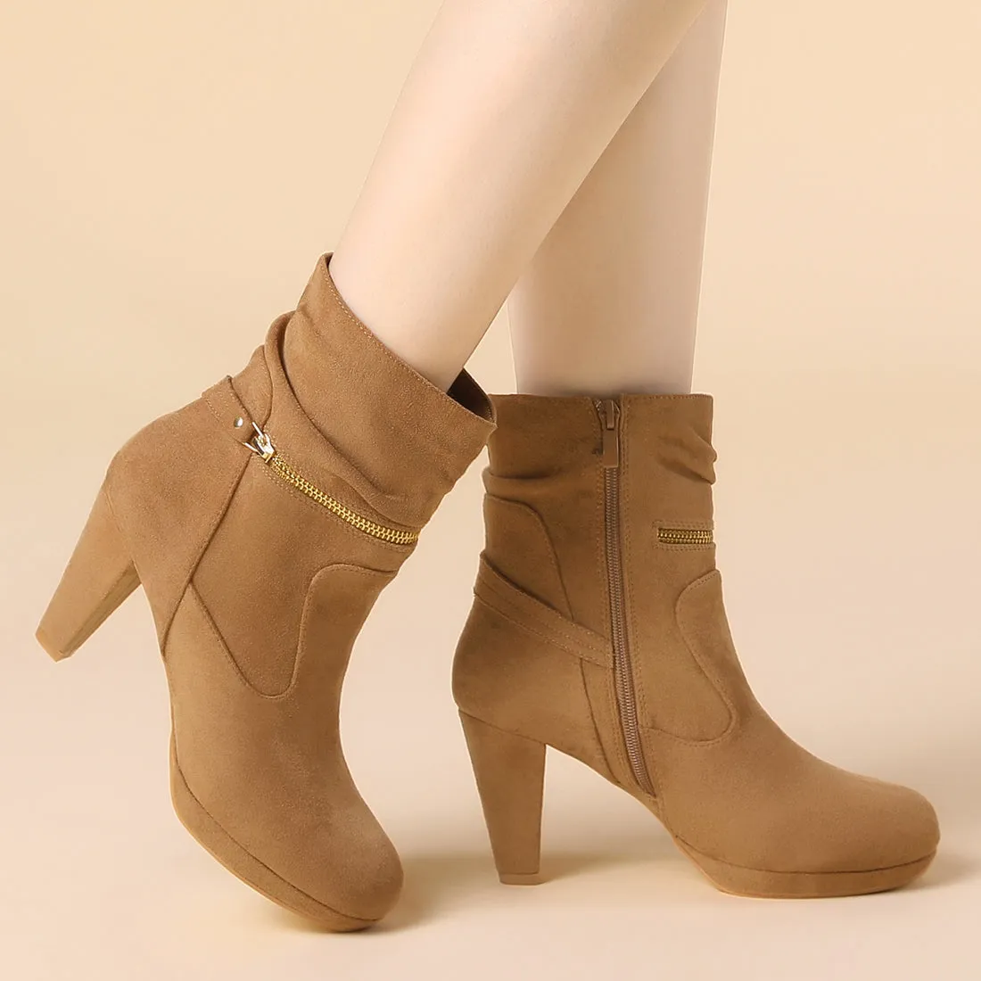 Ankle Zip Platform High Heel Mid Calf Boots