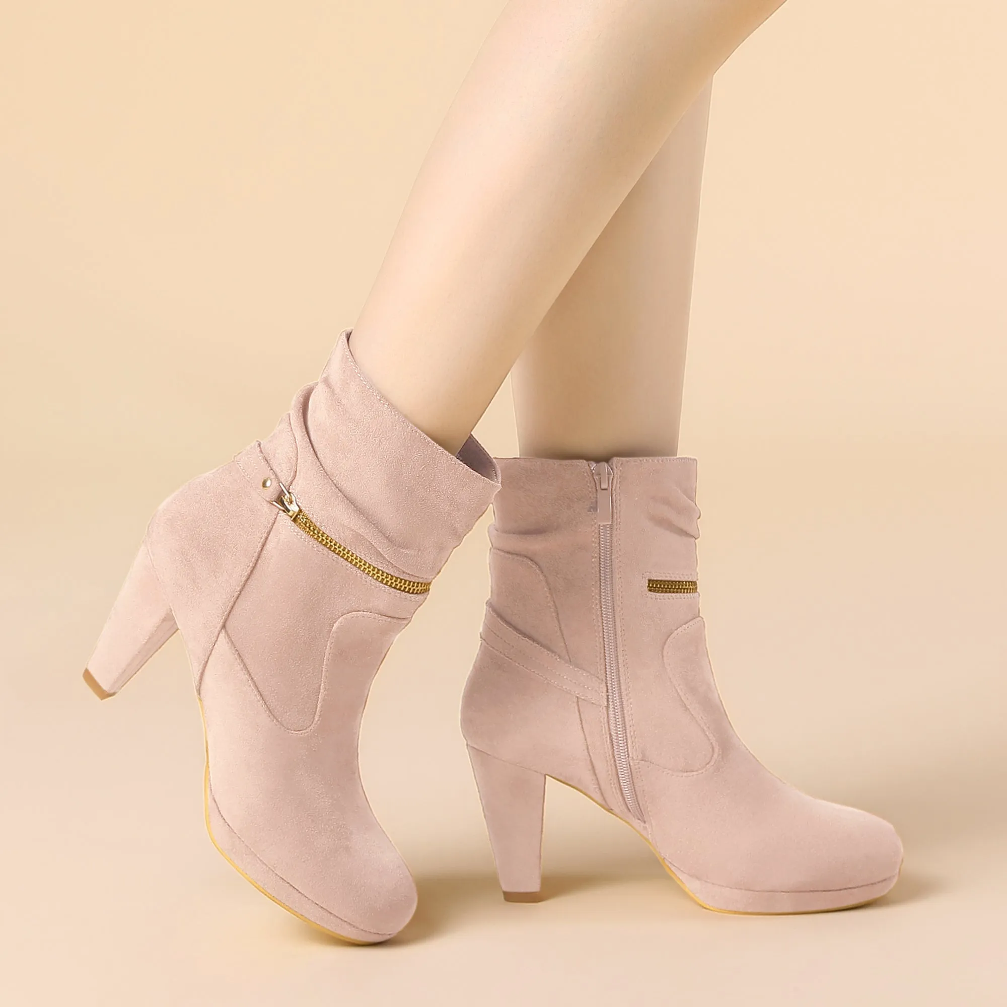 Ankle Zip Platform High Heel Mid Calf Boots