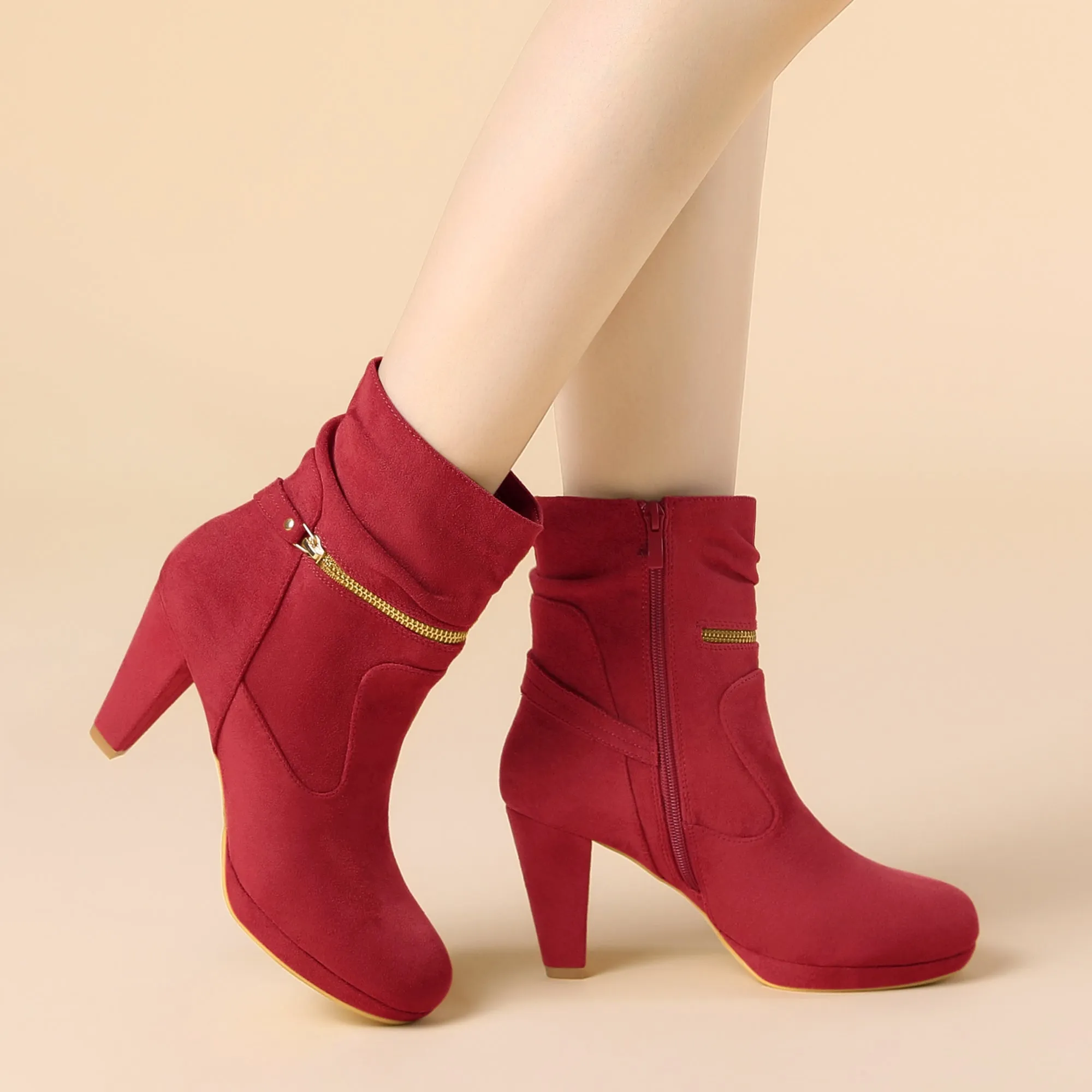 Ankle Zip Platform High Heel Mid Calf Boots