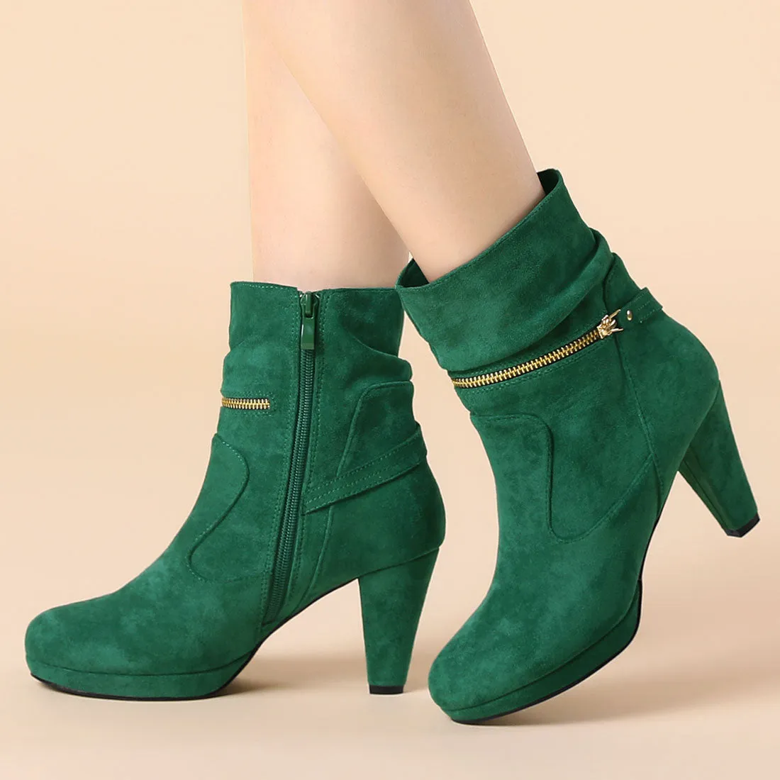 Ankle Zip Platform High Heel Mid Calf Boots
