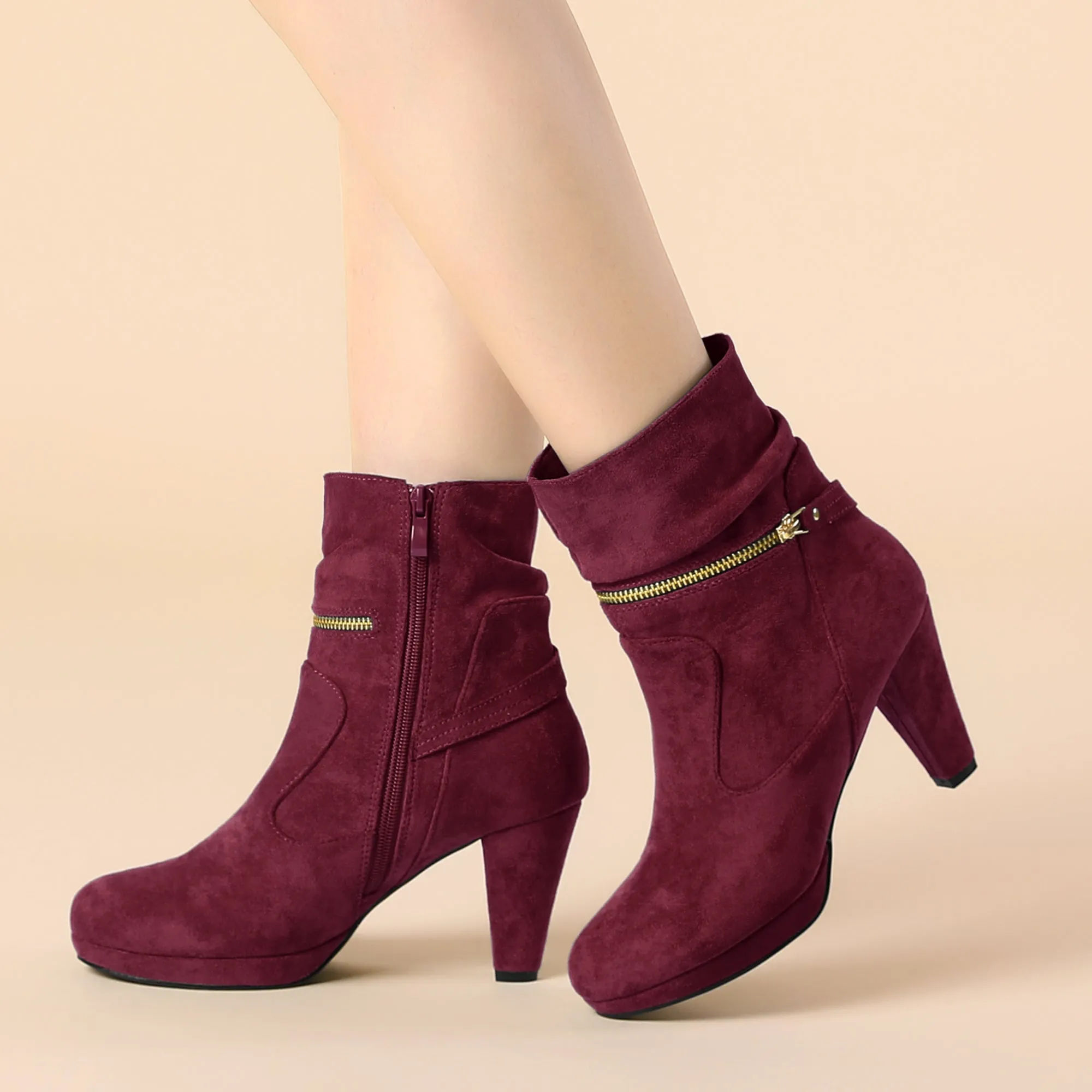Ankle Zip Platform High Heel Mid Calf Boots