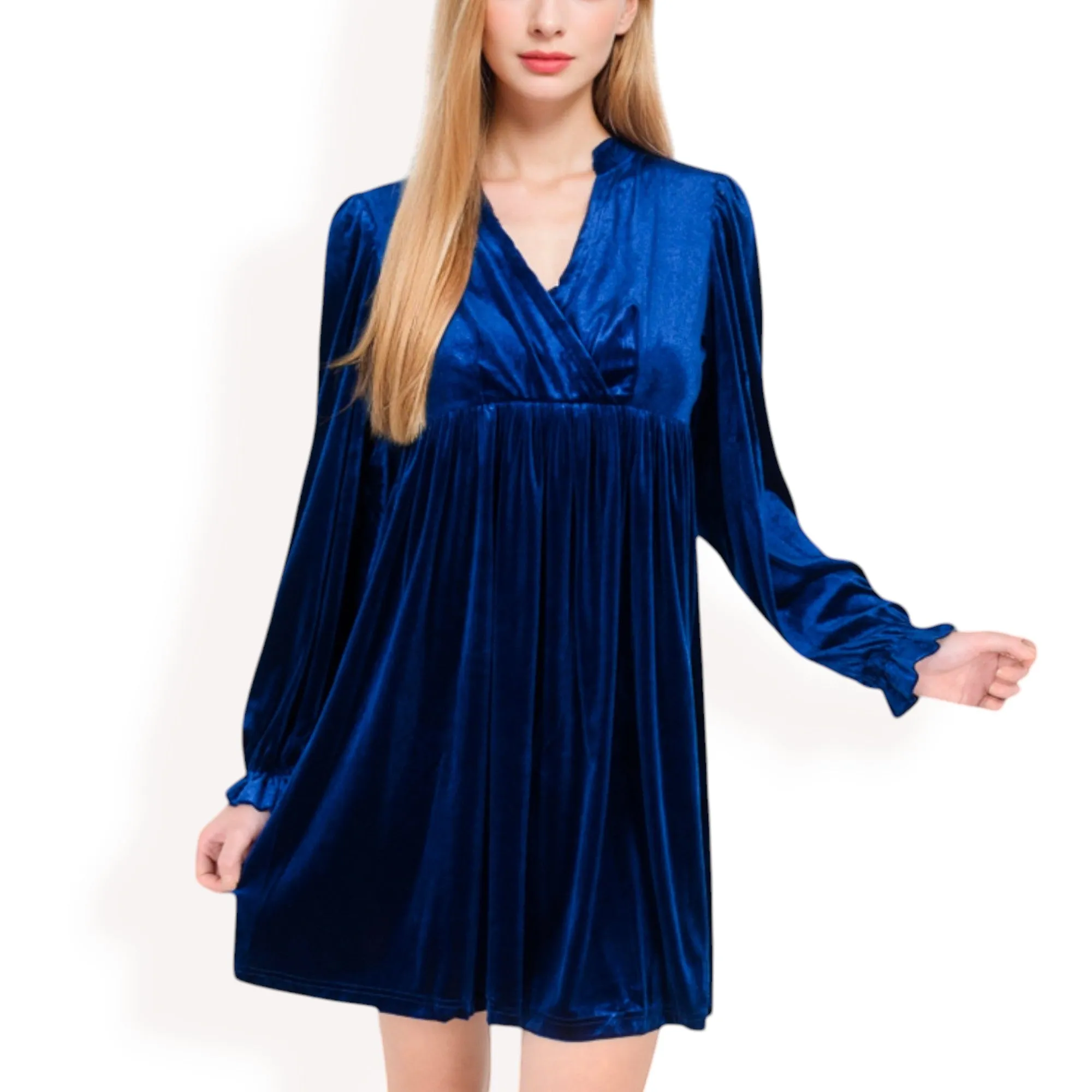 Anna-Kaci Women's Velvet Dress with V-Neck and Long Sleeves