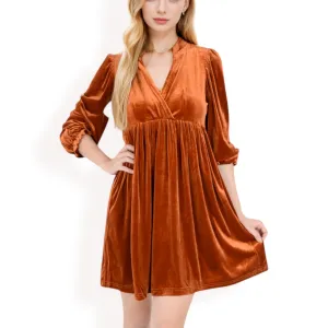 Anna-Kaci Women's Velvet Dress with V-Neck and Long Sleeves
