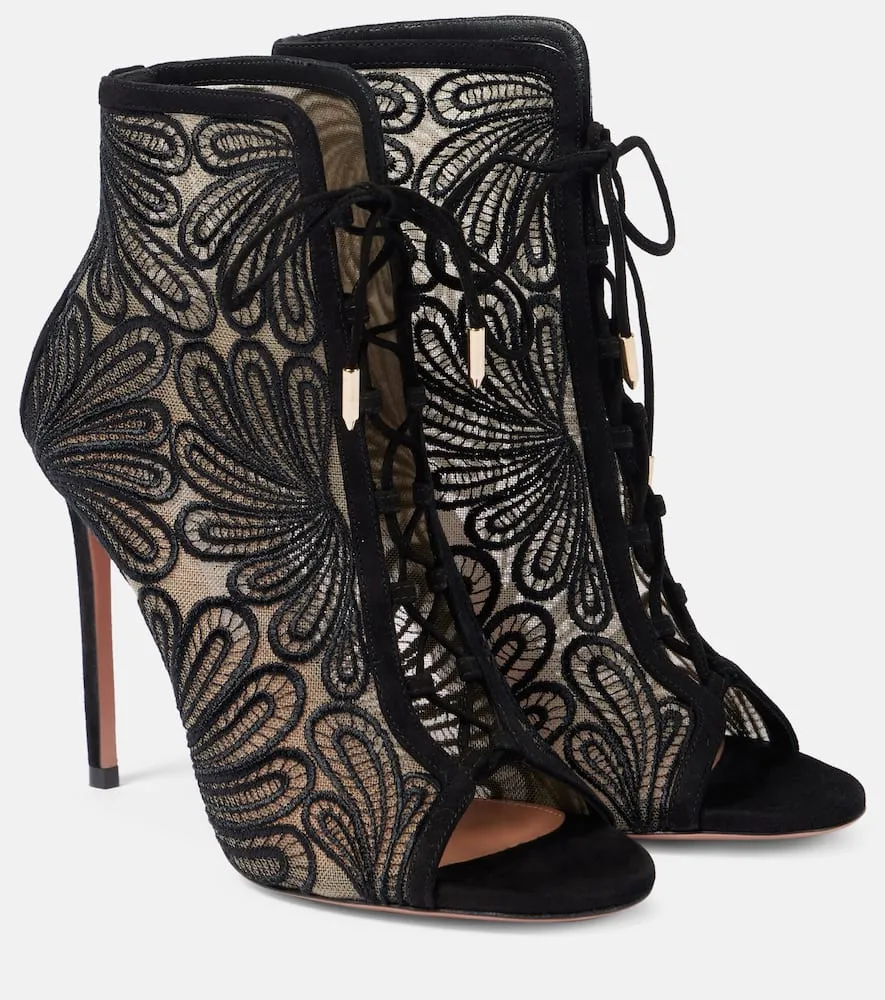 Aquazzura 105 suede and lace ankle boots