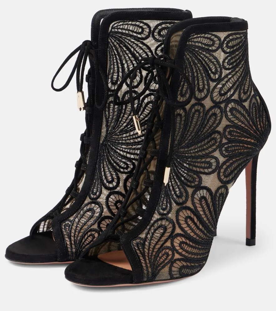 Aquazzura 105 suede and lace ankle boots