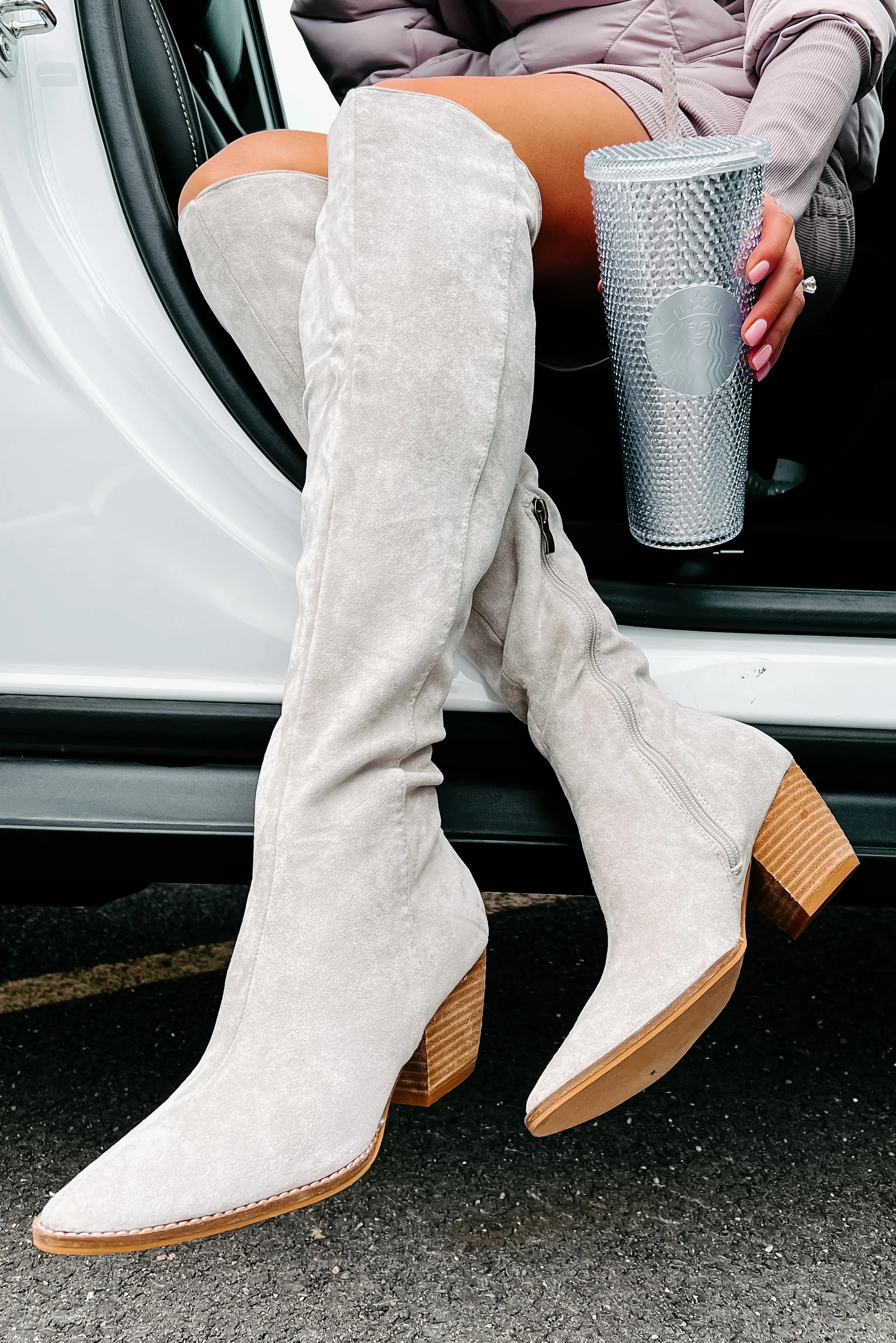 Arisa Faux Suede Over The Knee Boots (Grey)