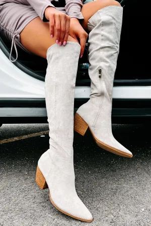 Arisa Faux Suede Over The Knee Boots (Grey)