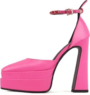 Arqa Women's Platform Heel Pumps Rhinestone Ankle Strap Pointed Toe High Heels Satin Silk Platforms Dress Wedding Shoes