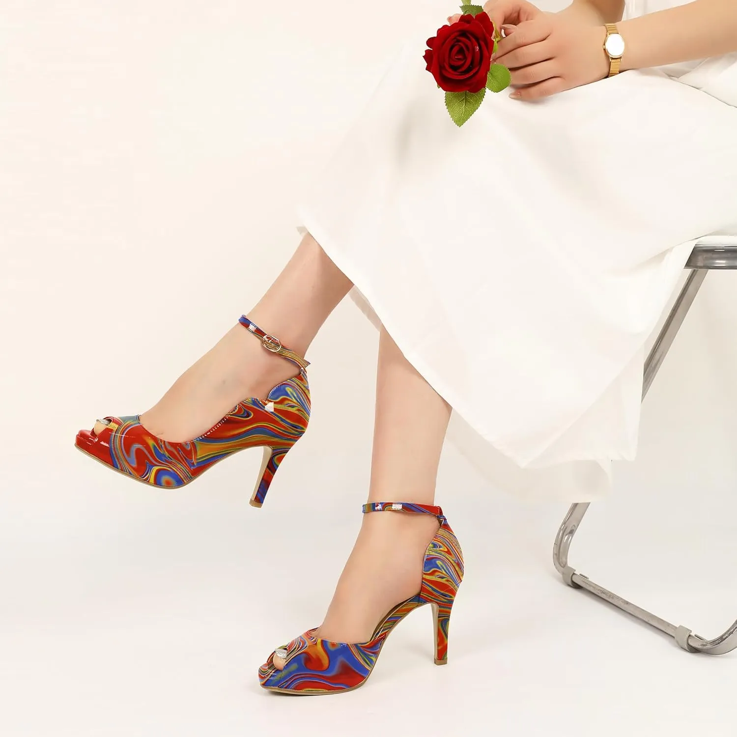 AUMOTED High Heels Pumps Platforms Shoes for Party Daily 3.4" Dressy Pumps