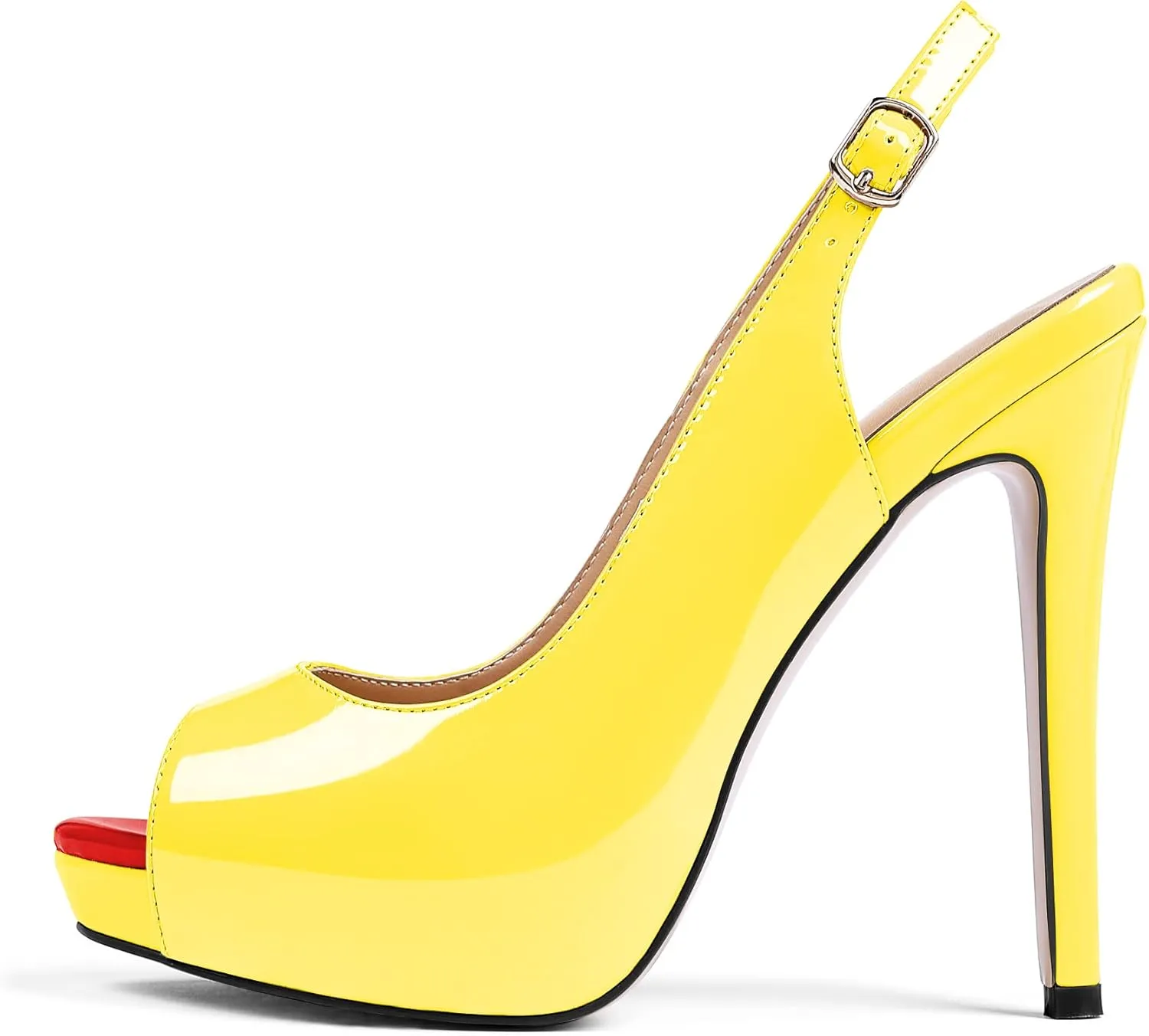 AUMOTED Women's High Heel Slingback Pumps Stilettos High Heels Patent Slingback Pumps Solid Peep Toe Platform Stilettos Pumps Dating Party Dress Shoes 4.7 Inch