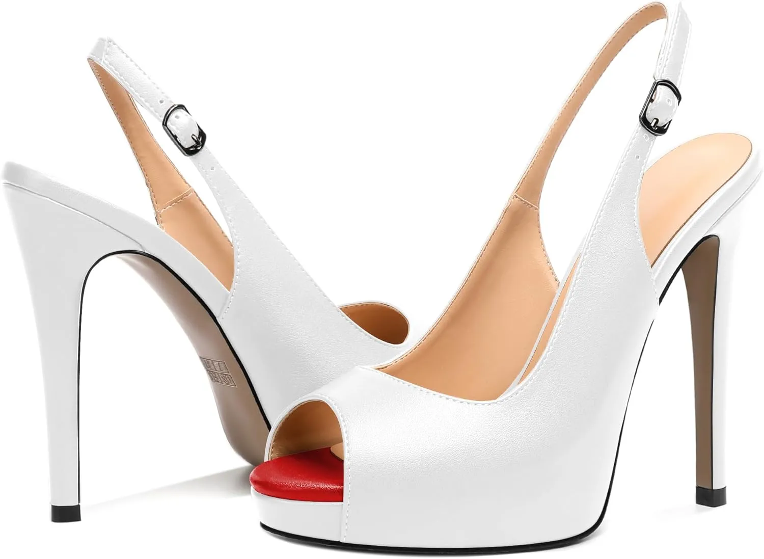 AUMOTED Women's High Heel Slingback Pumps Stilettos High Heels Patent Slingback Pumps Solid Peep Toe Platform Stilettos Pumps Dating Party Dress Shoes 4.7 Inch