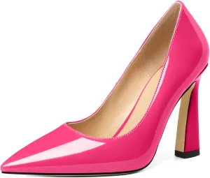 AUMOTED Women's Stilettos High Heels Close Pointed Toe Spool Slip-on Heels Pumps Patent Solid Dating Party Dress Shoes 4 Inch